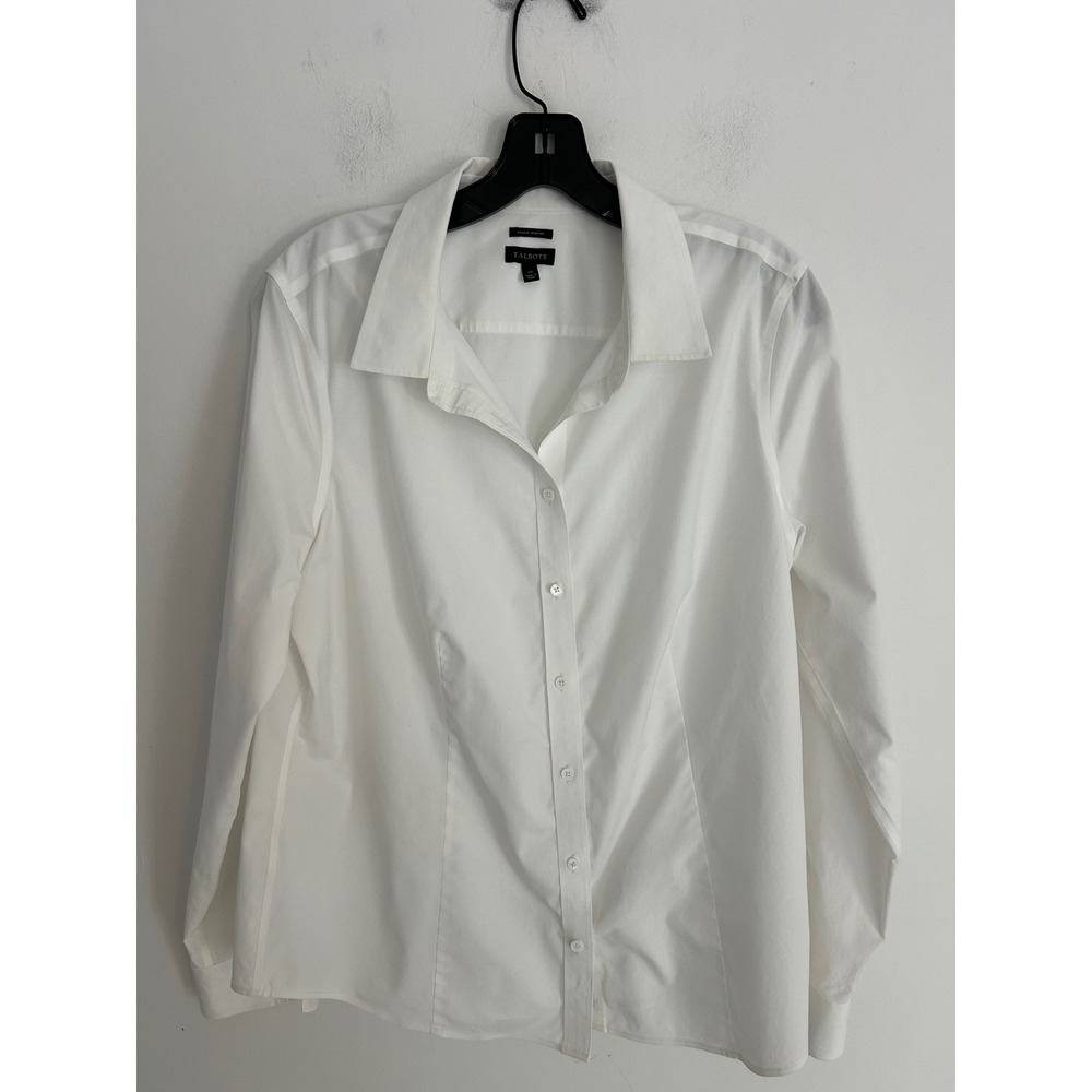 Talbots Womens White Wrinkle Resistant Button Down Shirt Long Sleeve‎ Blouse 14